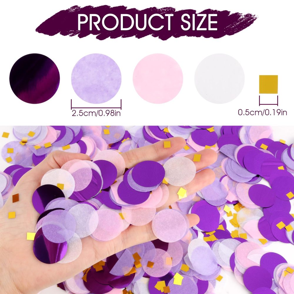 RVLZKCPG 50g Paper Confetti, 2.5cm Round Tissue Confetti, Purple Gold Glitter Table Confetti, Biodegradable Confetti for Birthday Wedding Celebration Party Decoration - Image 7