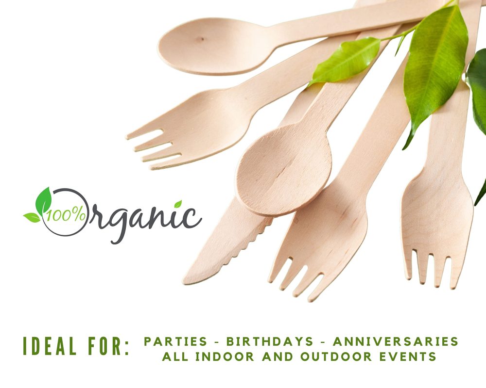 KANS 300 pcs Disposable Wooden Cutlery Set Eco Friendly 100 Forks 100 Spoons 100 Knives - Plastic Free Packaging - Biodegradable Compostable Recyclable-Ideal for Outdoor and Indoor Events and Parties - Image 6