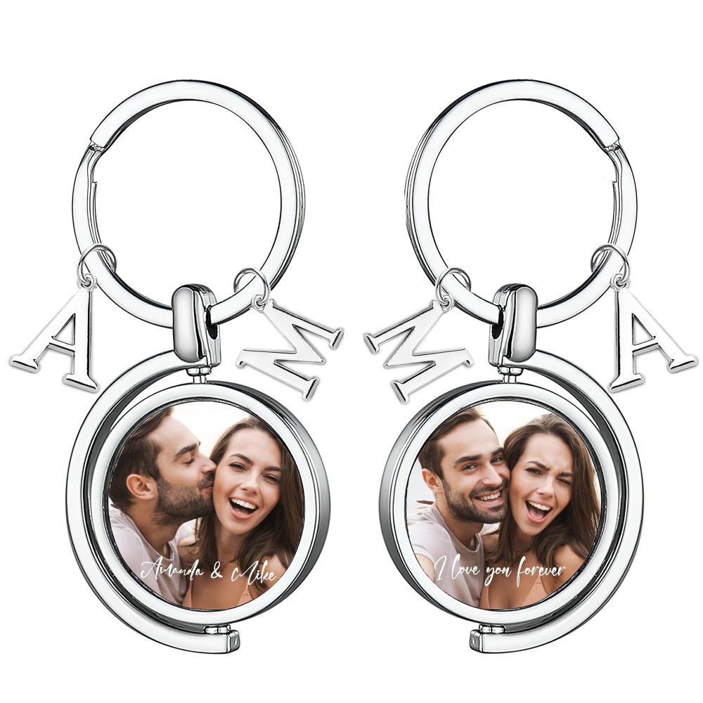 Easycosy Photo Keyring Personalised Colorful Double Sided Keychain Custom Valentine's Day Anniversary Birthday Memorial Gifts for Couple Boyfriend Girlfriend