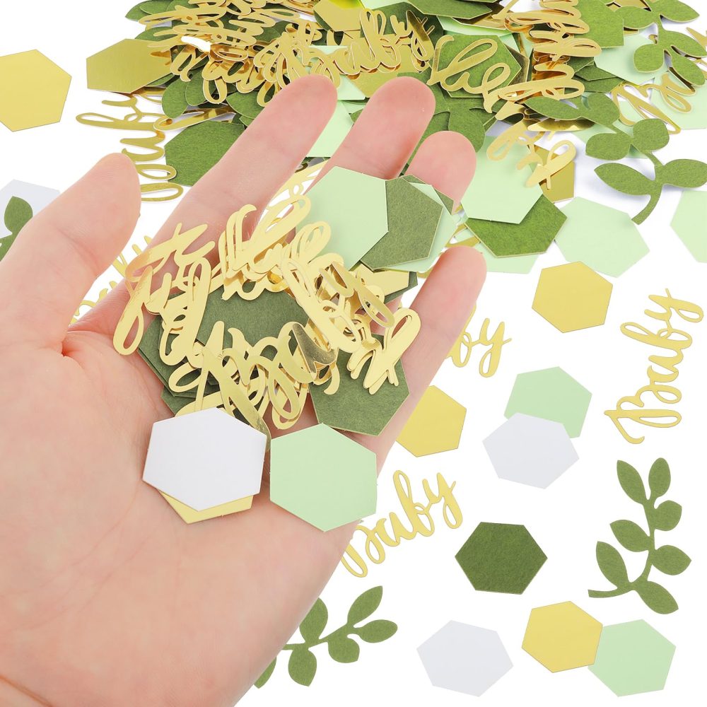 350Pcs Greenery Baby Shower Confetti Scatter Decorations Green Eucalyptus Sage Table Confetti Dots Gold Baby Confetti Scatter Sprinkles Decor Confetti for Baby Shower Gender Reveal Party Celebration - Image 7