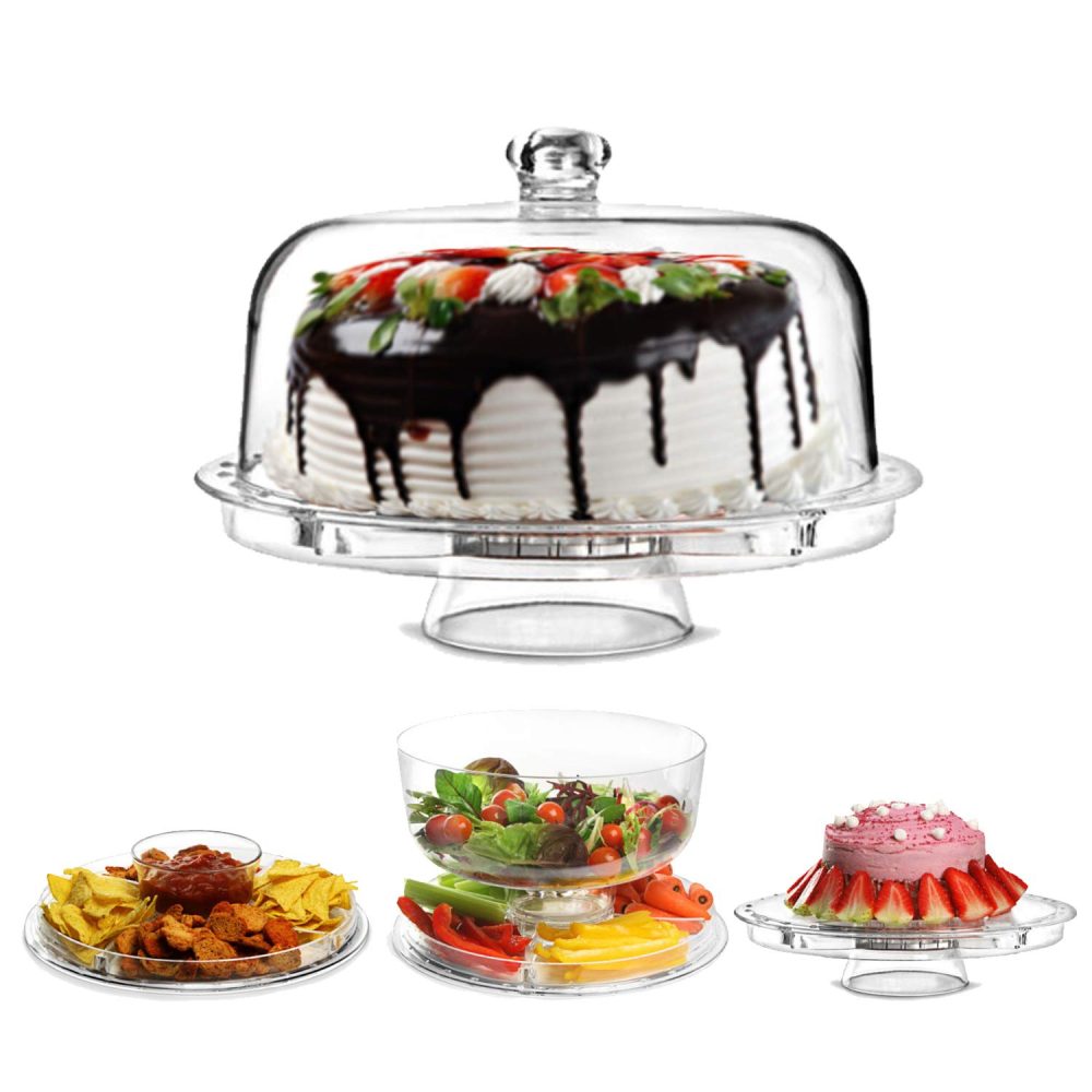 Crystals Cake Stand with Dome Lid Multifunctional 6 in 1 Acrylic Cake Stand - Multi Purpose Container and Serving Stand - Ideal for Birthdays Presents Dinners Parties and Decorations - Image 6