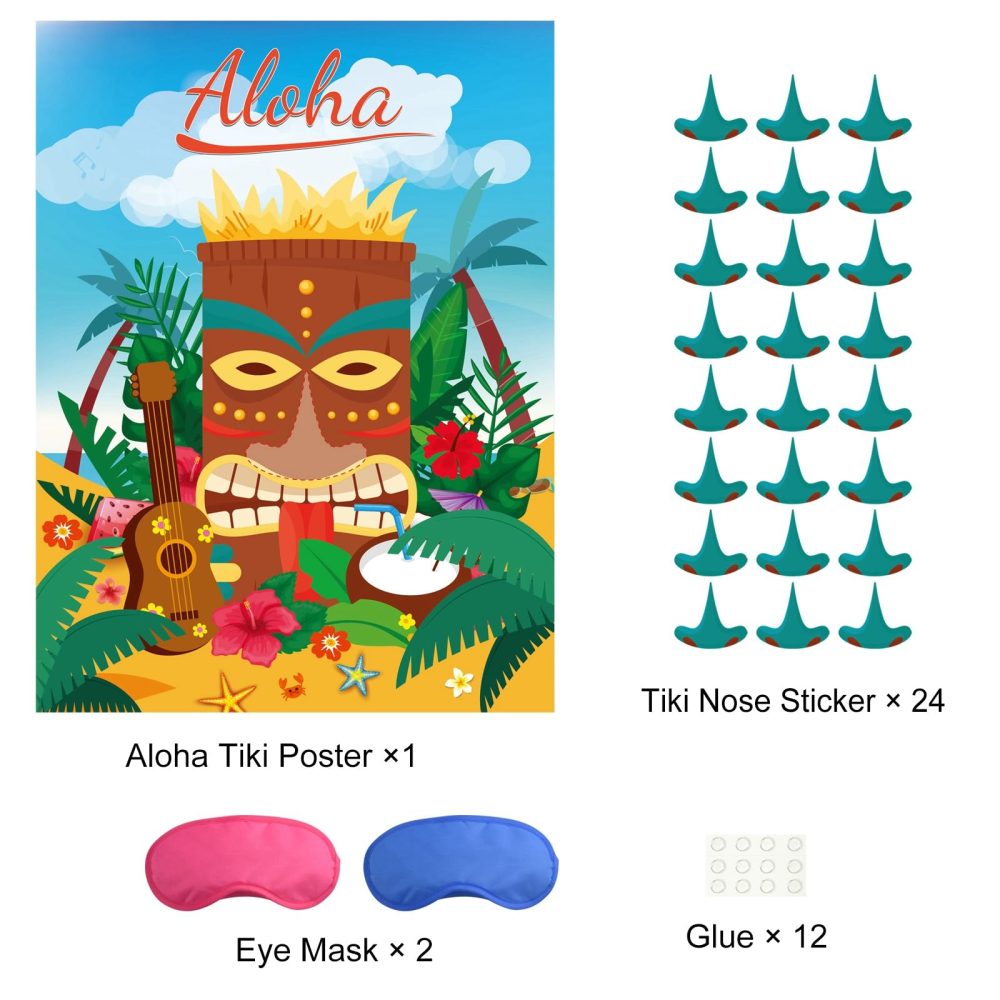 ASTARON Hawaiian Tropical Party Game, Pin Game for Aloha Tiki Party Pin the Nose Game for Hawaiian Luau Party Supplies Summer Tropical Party decorations - Image 6