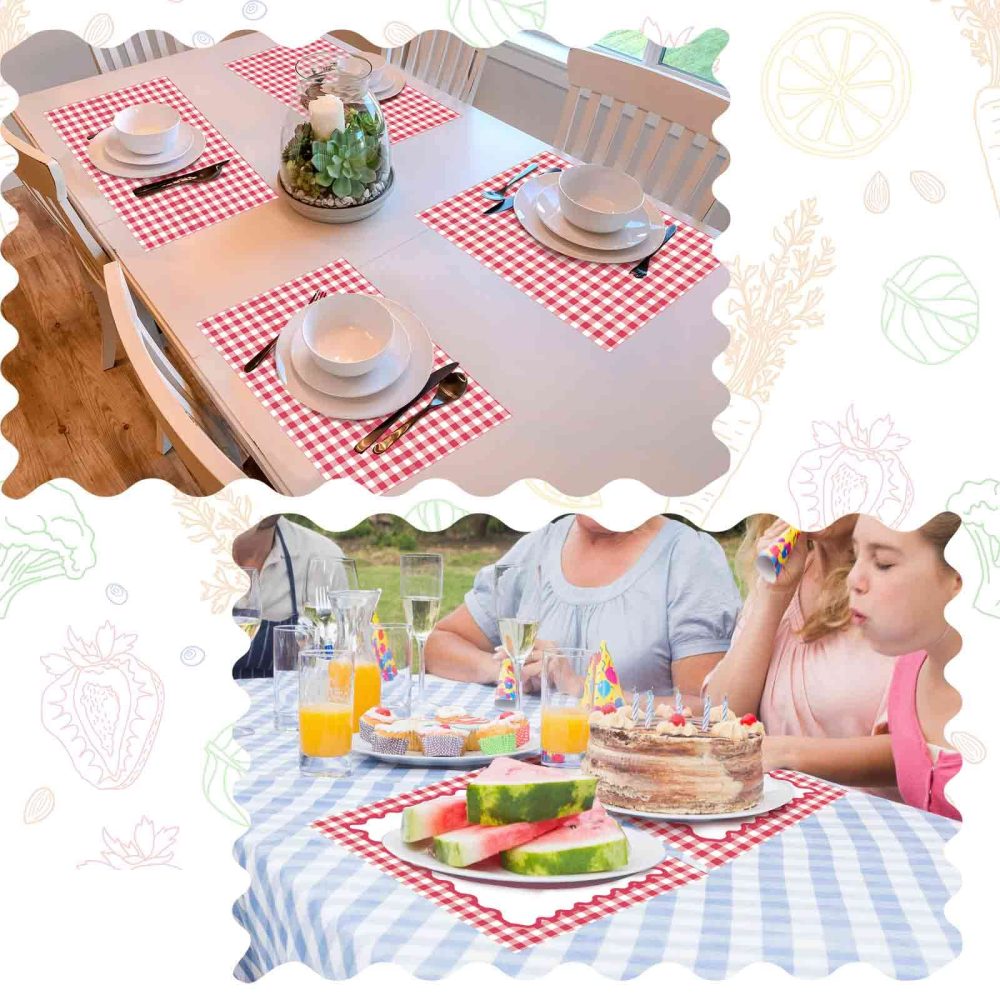 50 Disposable Red Gingham Paper Placemats Summer Checkered Picnic BBQ Paper Table Place Mat Double Sided for Baby Showers Weddings Birthday Tea Parties Dinner Table Setting Decorations - Image 4