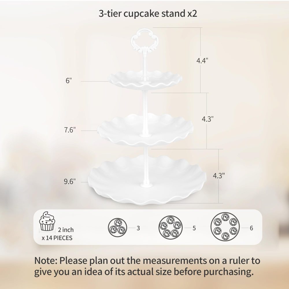 NWK 5 Piece Cake Stand Set with 2x 3-Tier Cupcake Stands + 3X Appetizer Trays Perfect for Wedding Birthday Baby Shower Thanksgiving Christmas New Year Party (Round) - Image 6