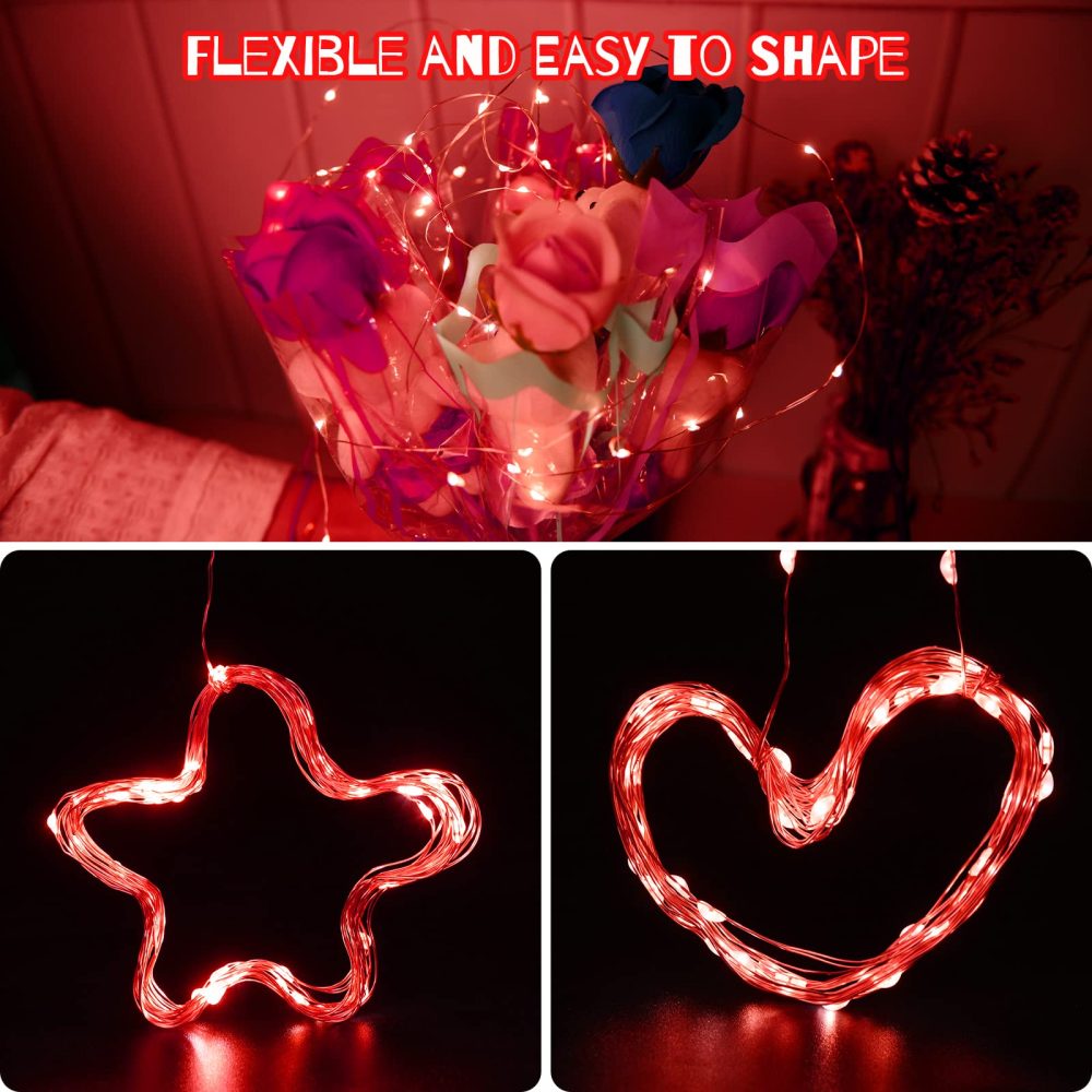 cshare Valentines Decorations Fairy Lights, 9.8ft/3m 30LEDs Fairy Lights Battery Silver Copper Wire DIY Christmas Halloween Decoration for Bedroom Party Festival Indoor Valentines Gifts for her (Red) - Image 7