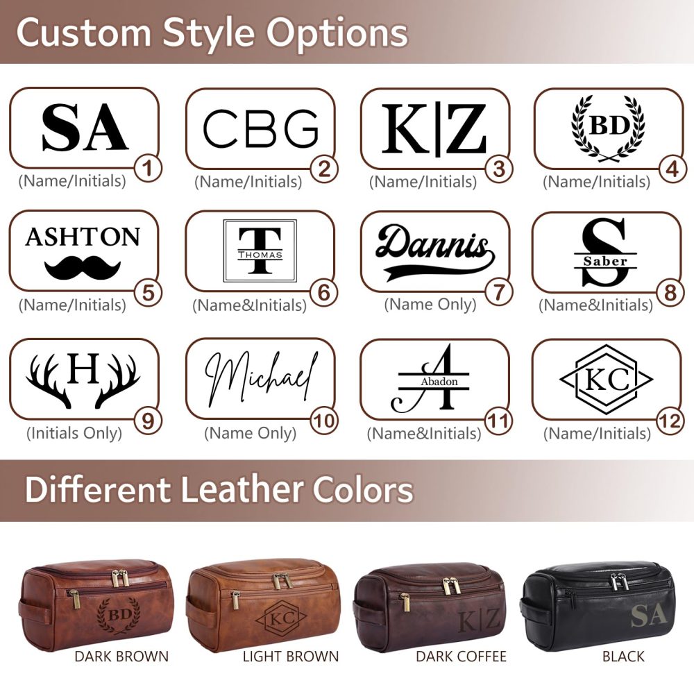 Personalized Toiletry Bag for Men, Custom Engraved Travel Dopp Kit Bag, Customized Name Initials Gift for Groomsmen, Best Man, Father's Day, Wedding, Birthday, Husband, Grandpa - Image 2