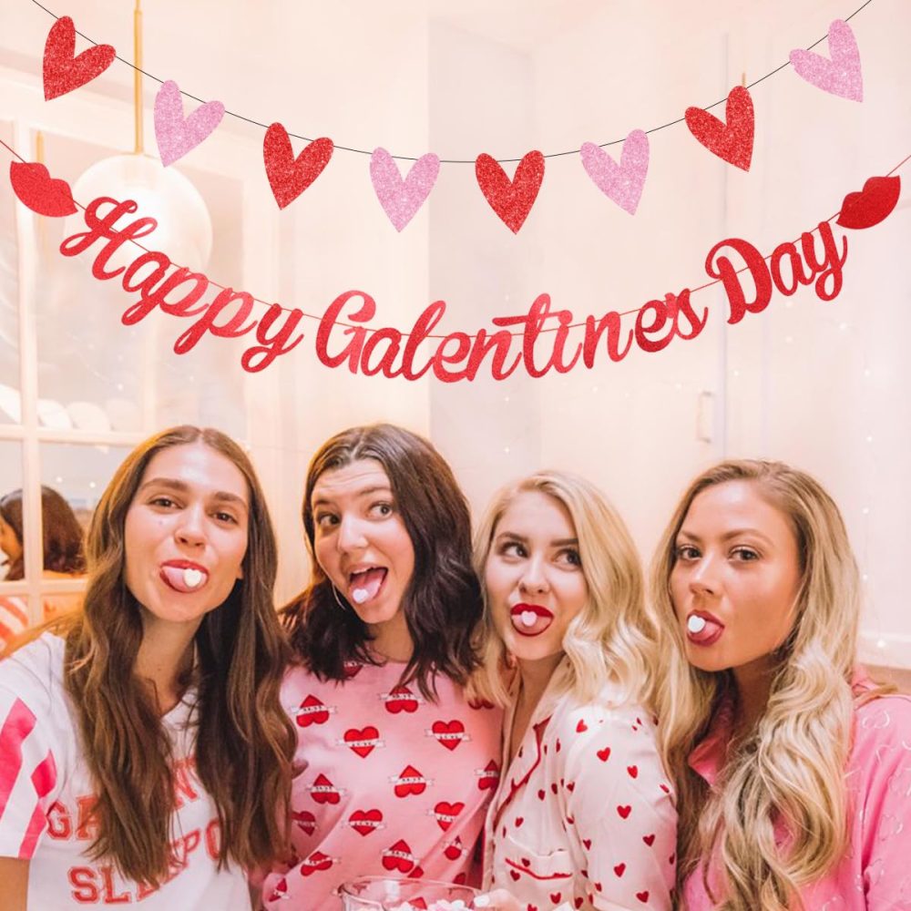 Fangleland Galentines Day Party Decorations Be My Galentine Theme Ladies Celebration Decor Happy Galentine’s Day Banner Red Lips Balloon Heart Garland - Image 3