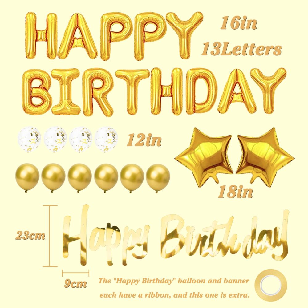 Happy Birthday Balloons, Gold Happy Birthday Balloons Banner Party Decoration, Birthday Banner Foil Balloons Self Inflating with Latex Balloons Confetti Balloons for Happy Birtyday Decorations. - Image 7