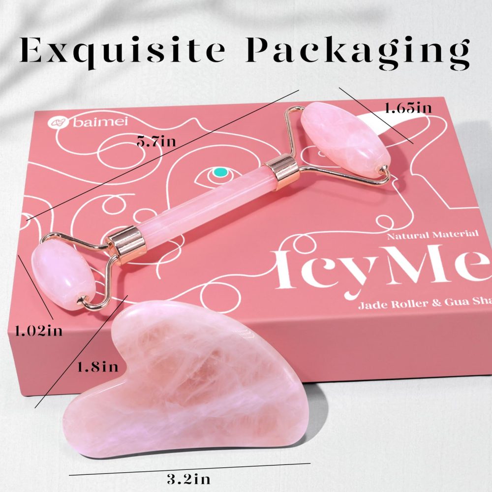 BAIMEI Gua Sha & Jade Roller,Gua Sha Stone, Guasha Tool face, Self Care Gift for Women and Men, Massager for Face, Eyes, Neck, Face Care, Christmas Day Gift - Rose Quartz - Image 6