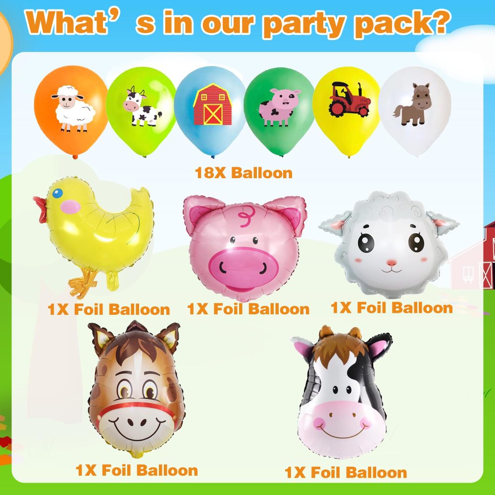 Wylario Farm Animal Balloons Decorations - 23 Pieces Farm Animal Print Latex Balloons and Cute Cow Sheep Donkey Chick Pig Shaped Foil Balloons, Farm Theme Baby Shower Birthday Party Supplies for Kids - Image 6