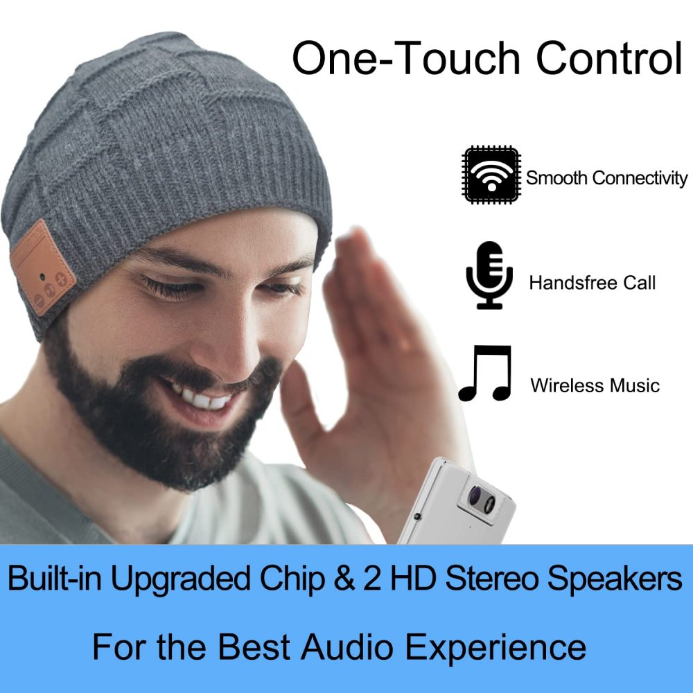 Bluetooth Beanie Hat,Upgraded Hat Headphones Headset Winter Music Hat Knit Running Cap with Speakers & Mic Unique Christmas Tech Gifts for Women Mom Her Him Men Teens Boys Girls - Image 5