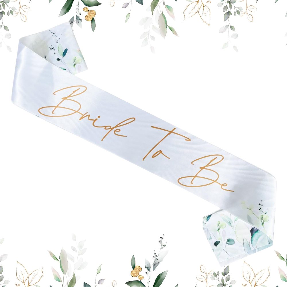 Blue Planet Fancy Dress Bride to Be Hen Party Sash (Pack of 1) Botanical White Satin Sashes with Gold Text for Women and Girls Bachelorette Parties Bridal Party Favours Wedding Accessories