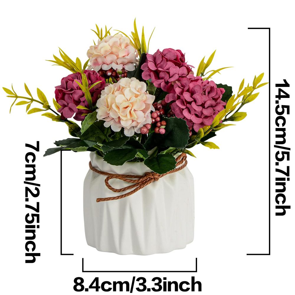 XONOR Artificial Flower Plants – Mini Fake Hydrangea Flowers in Pot for Home Decor Party Wedding Office Patio Table Desk Decoration (Set of 4) - Image 7