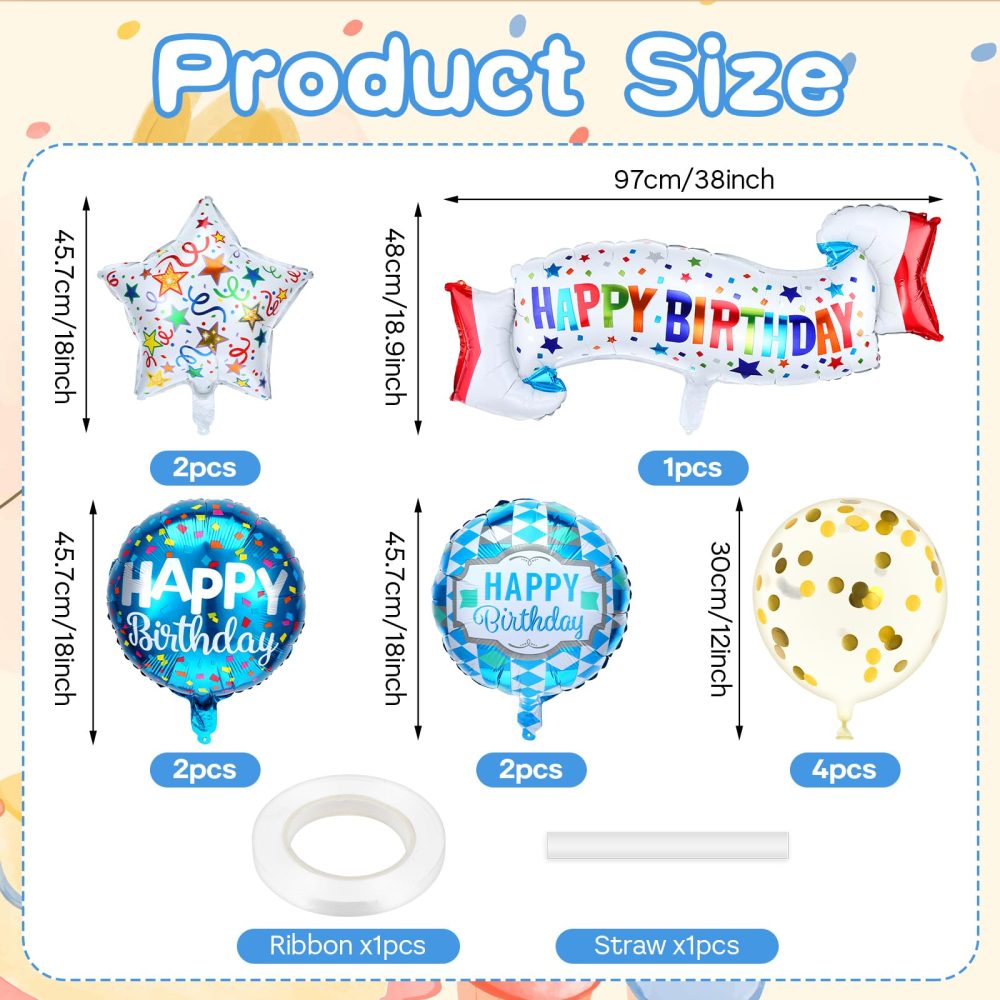 11Pcs Happy Birthday Balloon Set, Colorful Mylar Balloons Foil Birthday Balloons Kit, Star Round Confetti Balloons Happy Birthday Balloon Banner for Birthday Party Baby Shower Decorations Supplies - Image 6