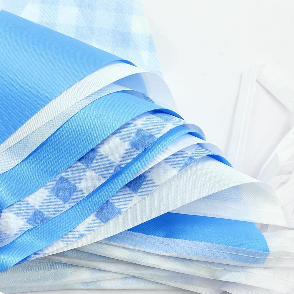 20m 52pcs Blue White Plaid Pennant Bunting,16×22cm Polyester Fabric Reusable Triangle Flags Banner for Indoor Outdoor Birthday Kid Party Decorations - Image 4