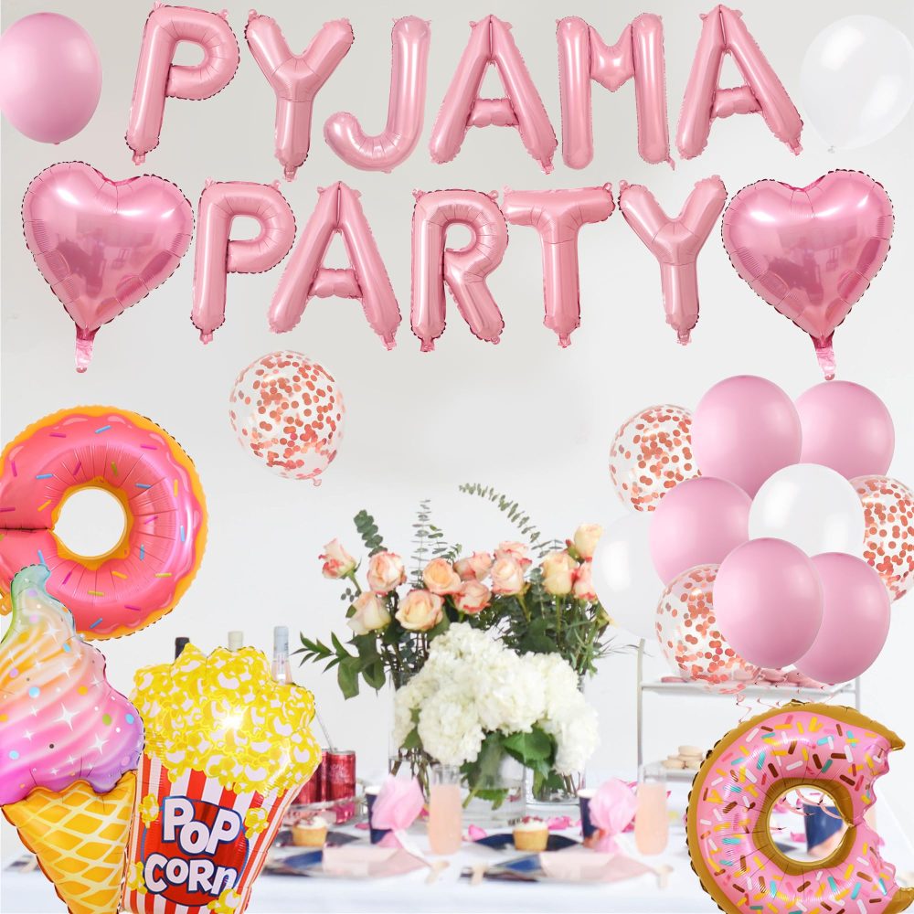 Pyjama Party Decorations for Girls - 38 Pieces Slumber Decorations Set Includes Paper Fans, Latex, Letter, Heart, Popcorn, Ice Cream, Donut Balloons for Sleepover Supplies - Image 4