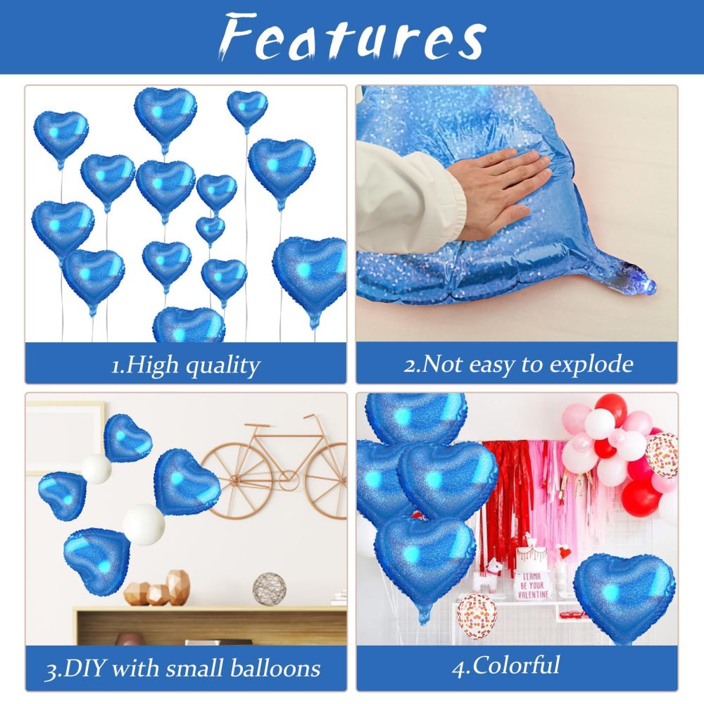 Biapian Dark Blue Heart Balloons, 10PCS Glitter Blue Heart Shape Balloons, 18inch Love Foil Balloons Helium for Boys Men Valentines Day, Graduation, Wedding, Brithday, Baby Shower Party Decorations - Image 2