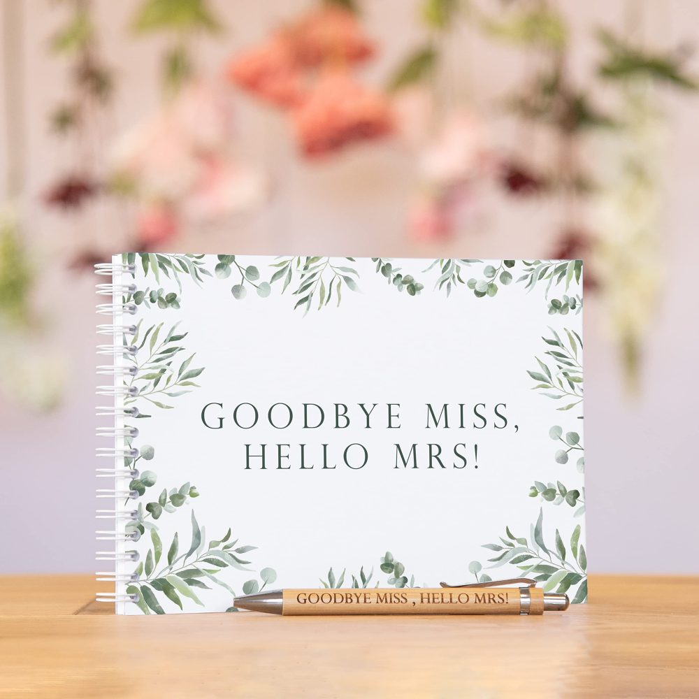 Goodbye miss hello mrs hen party guest book and wooden keepsake pen | hen party accessories | kiss the miss goodbye | hen do accessories | team bride gifts - Image 7