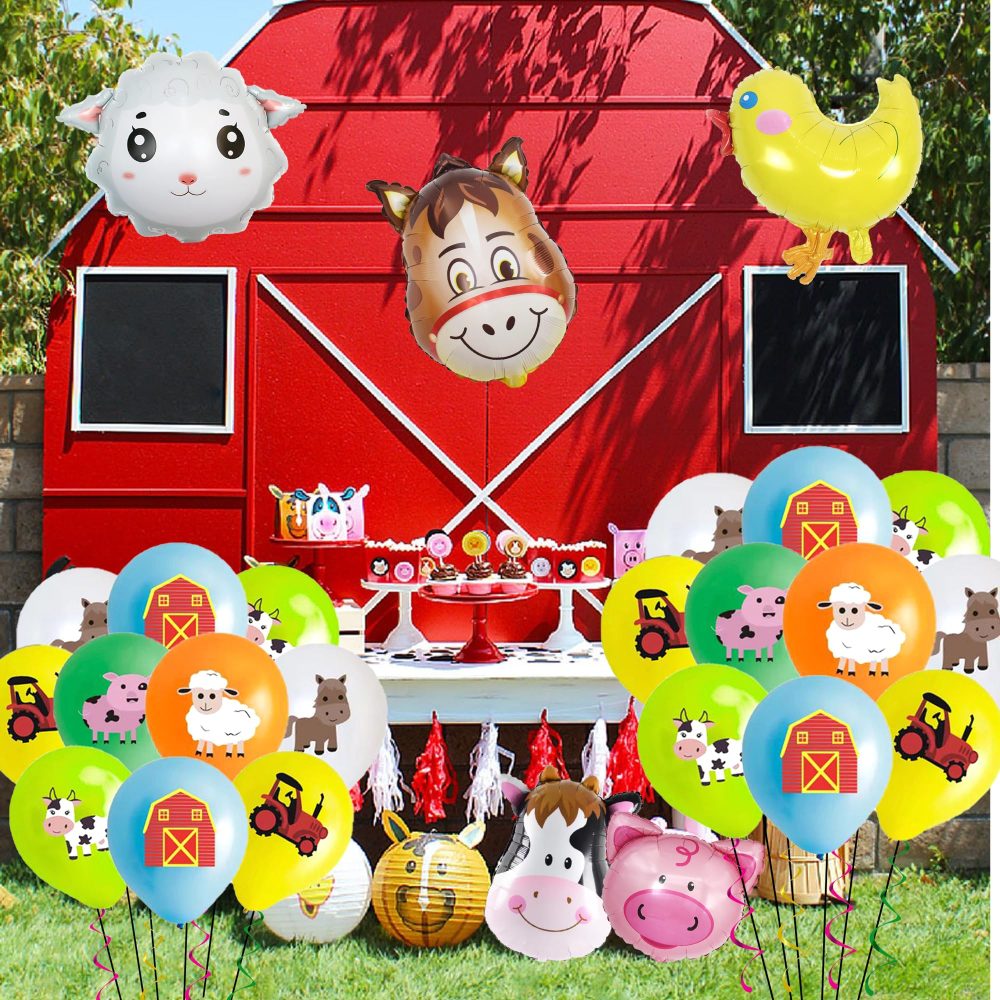 Wylario Farm Animal Balloons Decorations - 23 Pieces Farm Animal Print Latex Balloons and Cute Cow Sheep Donkey Chick Pig Shaped Foil Balloons, Farm Theme Baby Shower Birthday Party Supplies for Kids - Image 4