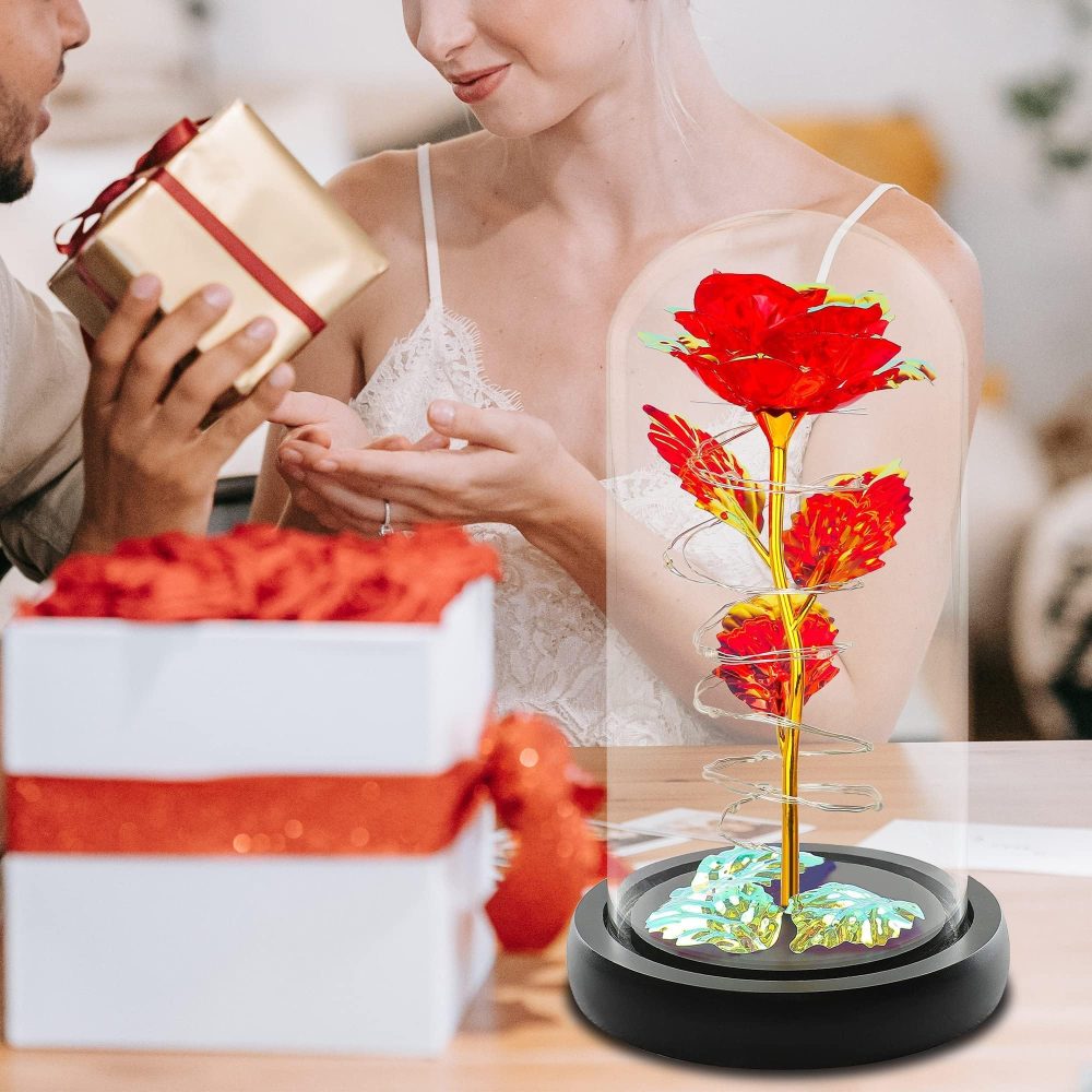 Valentines Day Gifts for Her,Birthday Gifts for Women,Valentines Rose Flower Gifts,Valentines Gifts for Mom Wife Girlfriend Grandma,Colorful Red Light Up Rose in A Glass Dome Mothers Day Rose Gift - Image 7