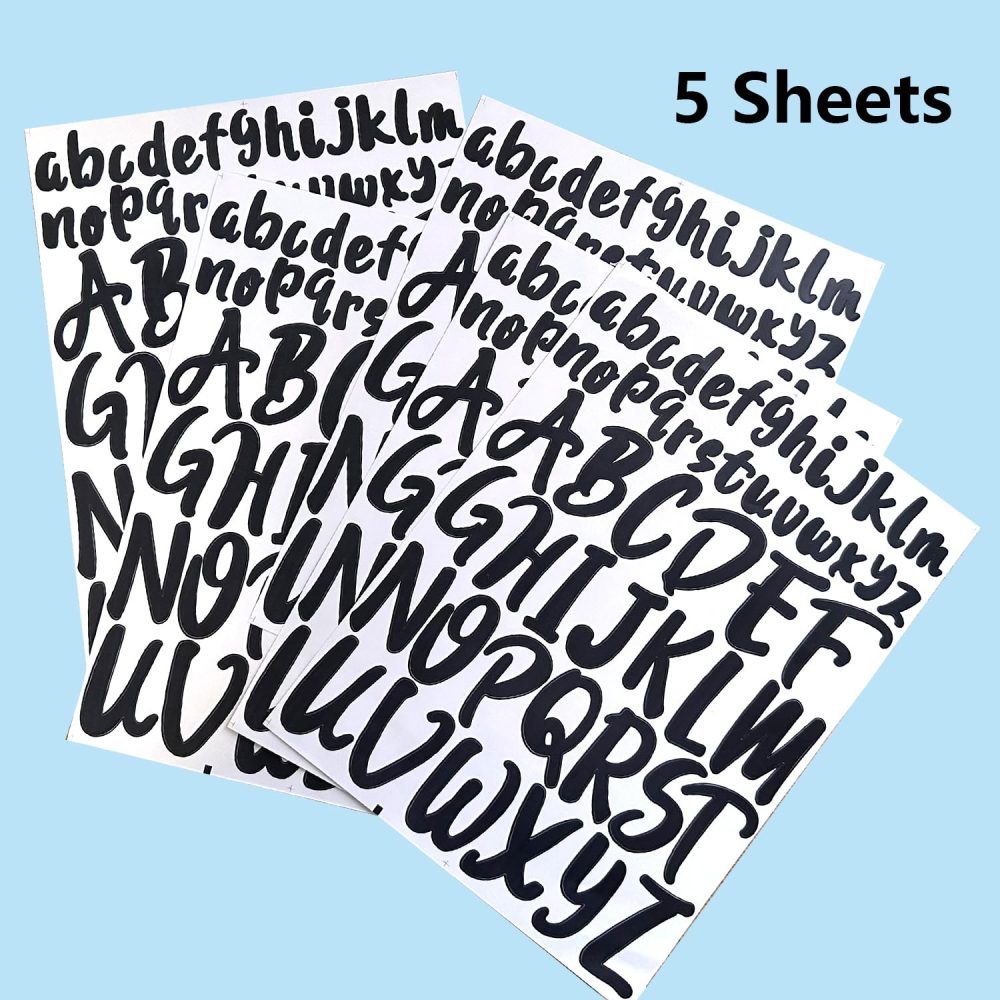 5 Sheet Capital Letter Stickers 1 Inch 2 Inch Waterproof Vinyl Alphabet Stickers Self Adhesive Letters Stick On Letters for Crafts DIY Poster Window Mailboxes (Black) - Image 2