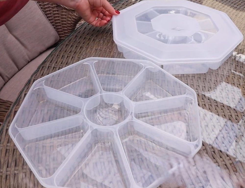 8 Section Nibble Tray with lid - Plastic Serving Tray - Platter for Party Food - Reusable Buffet Snack Trays - Eight Compartment Nibble Serving Dishes. Set of 2. - Image 7