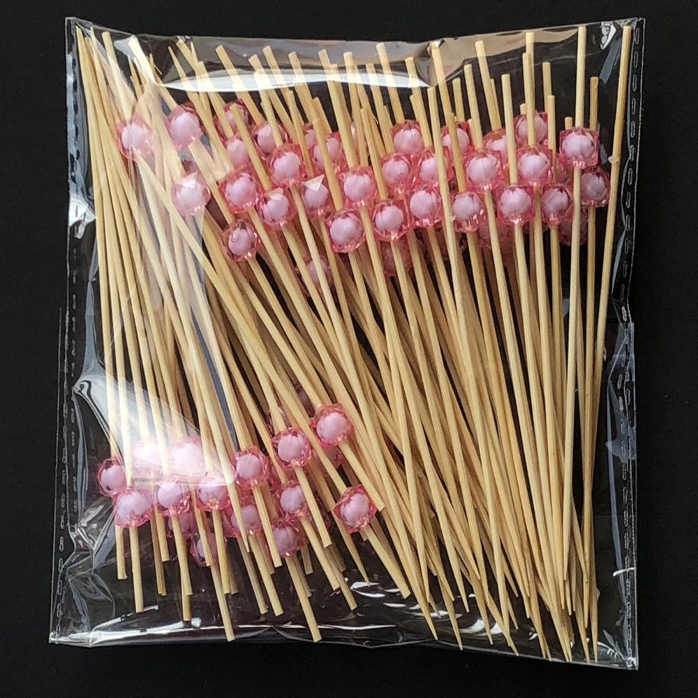 AILEXI Cocktail Sticks 100 Counts Wooden Toothpicks Party Supplies Frill Finger Food Fruits Sandwich Nibbles - Pink Acrylic Pearl - Image 3