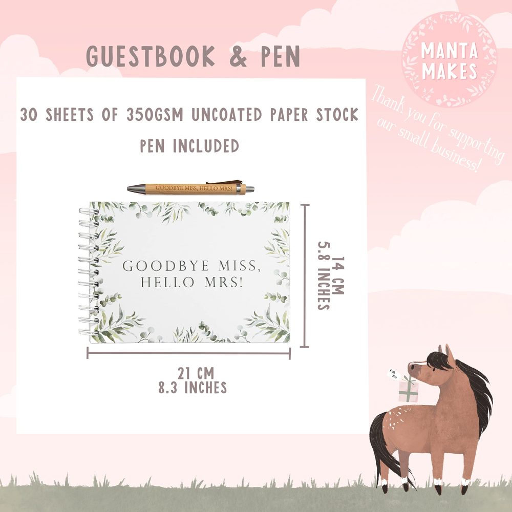 Goodbye miss hello mrs hen party guest book and wooden keepsake pen | hen party accessories | kiss the miss goodbye | hen do accessories | team bride gifts - Image 3