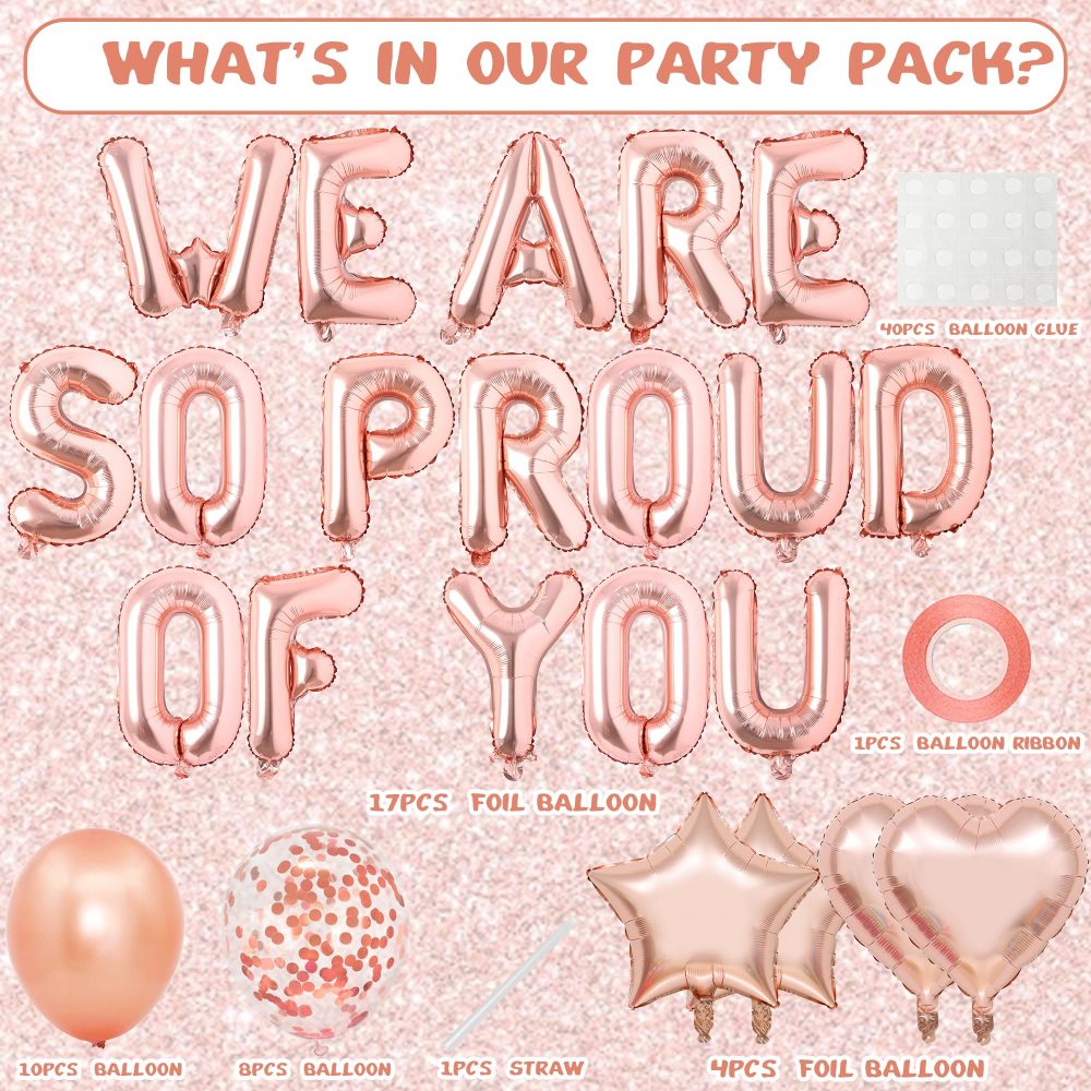 Congratulations Banner Graduation Decoration Balloons - We Are So Proud of You Balloons Banner Decorations Rose Gold Theme Party Supplies for College High School Party - Image 8