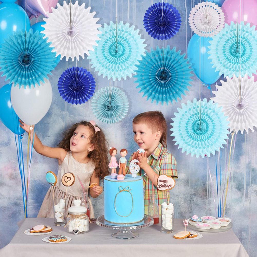 SUNBEAUTY Blue Party Decorations 11 Pcs Blue White Hanging Christening Decorations Mamma Mia Party Decoration for Under the Sea Party Decorations Birthday Wall Photo Booth Decor Wedding Baby Shower - Image 5