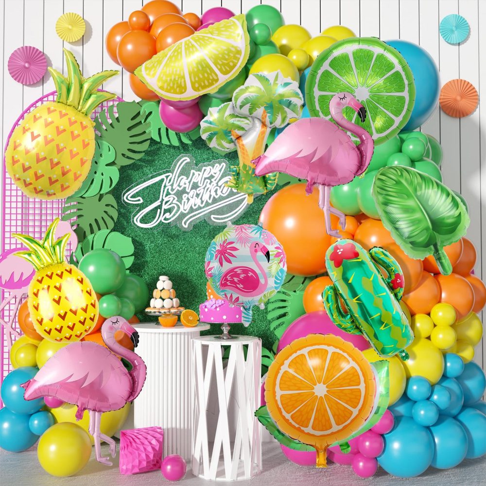 Tropical Balloon Hawaiian Balloons Party Decorations Flamingo Pineapple Coconut Tree Monstera Leaf Mylar Foil Balloon Luau Summer Helium Balloons for Birthday Hawaii Aloha Beach Pool Party Decorations - Image 2