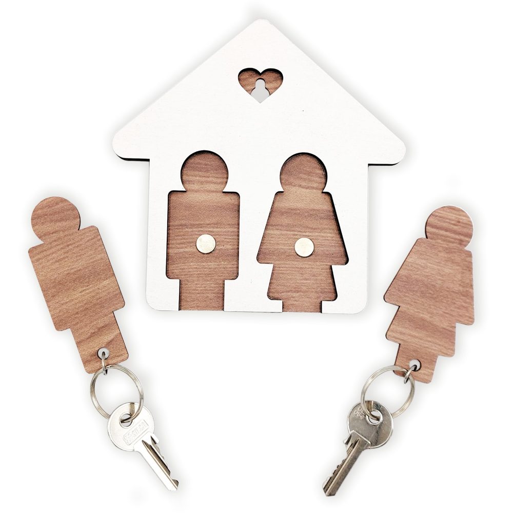 LAC Key Holder for Wall Mounted with 2 Magnetic Couples Keyrings - His and Hers Gifts for Christmas - House Warming Gifts New Home