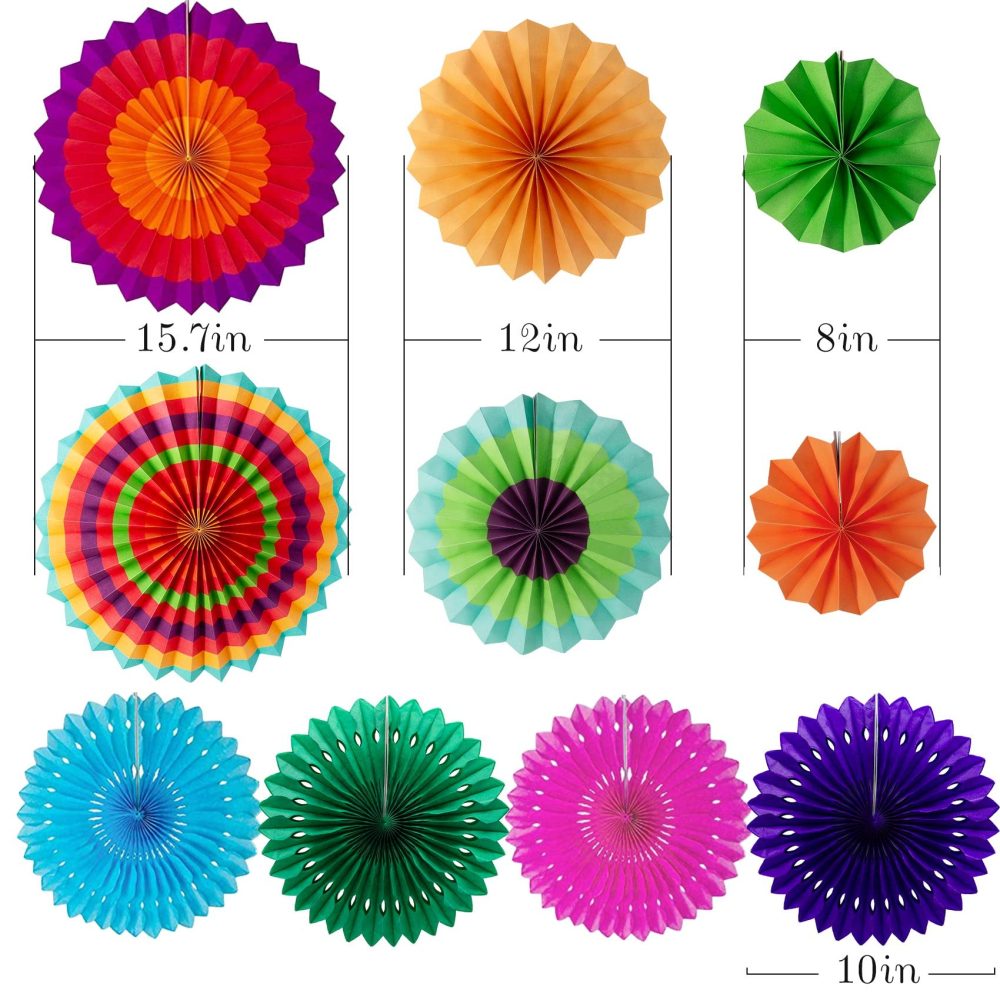 Huryfox Fiesta Party Decorations - 33pcs Colorful Mexican Themed Hanging Paper Fans, Rainbow Paper Pom Poms, Fiesta Bunting and Tissue Paper Streamers for Birthday, Festival, and Rainbow Parties - Image 6