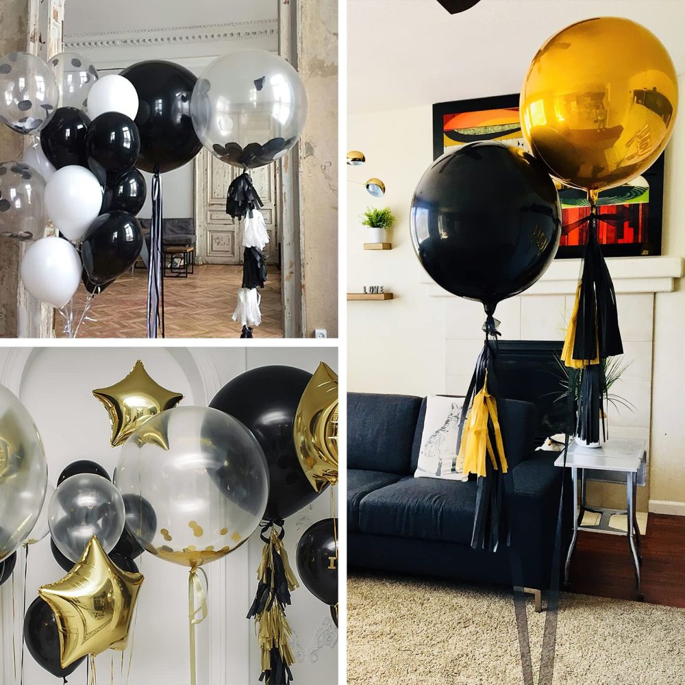 PartyWoo Black Balloons, 6 pcs Black Birthday Decorations, 22 inch Giant 4D Foil Balloons and Ribbon, Large Mylar Balloons, Metallic Black Balloons for Retirement Party Decorations, Wedding - Image 2