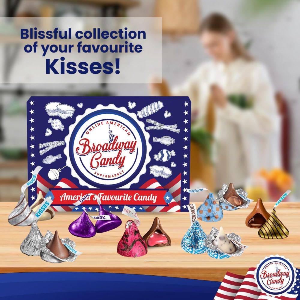 Broadway Candy 900g Blissful Kisses Hamper - American Sweets Gift Box - Chocolates Minis Hamper - An Assortment of Hershey's Kisses for Kids, Adults, Birthday, Valentine, Special Occasion - Image 5