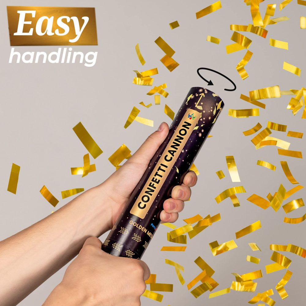 Confetti Cannons Gold - 10 Pack Party Poppers - Easy & Safe to Use - 30cm Cannon - Gold Foil - For Birthday, Wedding - Indoor & Outdoor Use - Image 3