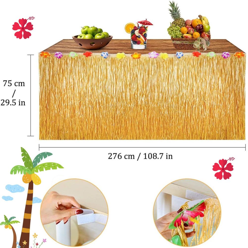 Yucoolili Hawaiian Tropical Party Decorations Hawaiian Table Skirt Tropical Flowers Palm Leaves Fruit Paper Straws Cupcake Topper for Jungle Beach Summer Luau Hawaiian Theme Party - Image 7