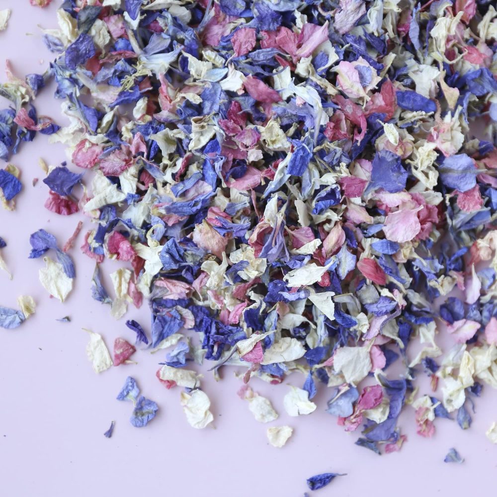 Natural Biodegradable Confetti Wedding. Real Dried Flower Petals. Eco-friendly Flower Confetti. Pre-fill Confetti Bags. Wedding Favours. Confetti Cones. (Bright Mix: Purple, Pink, Blue & Ivory)