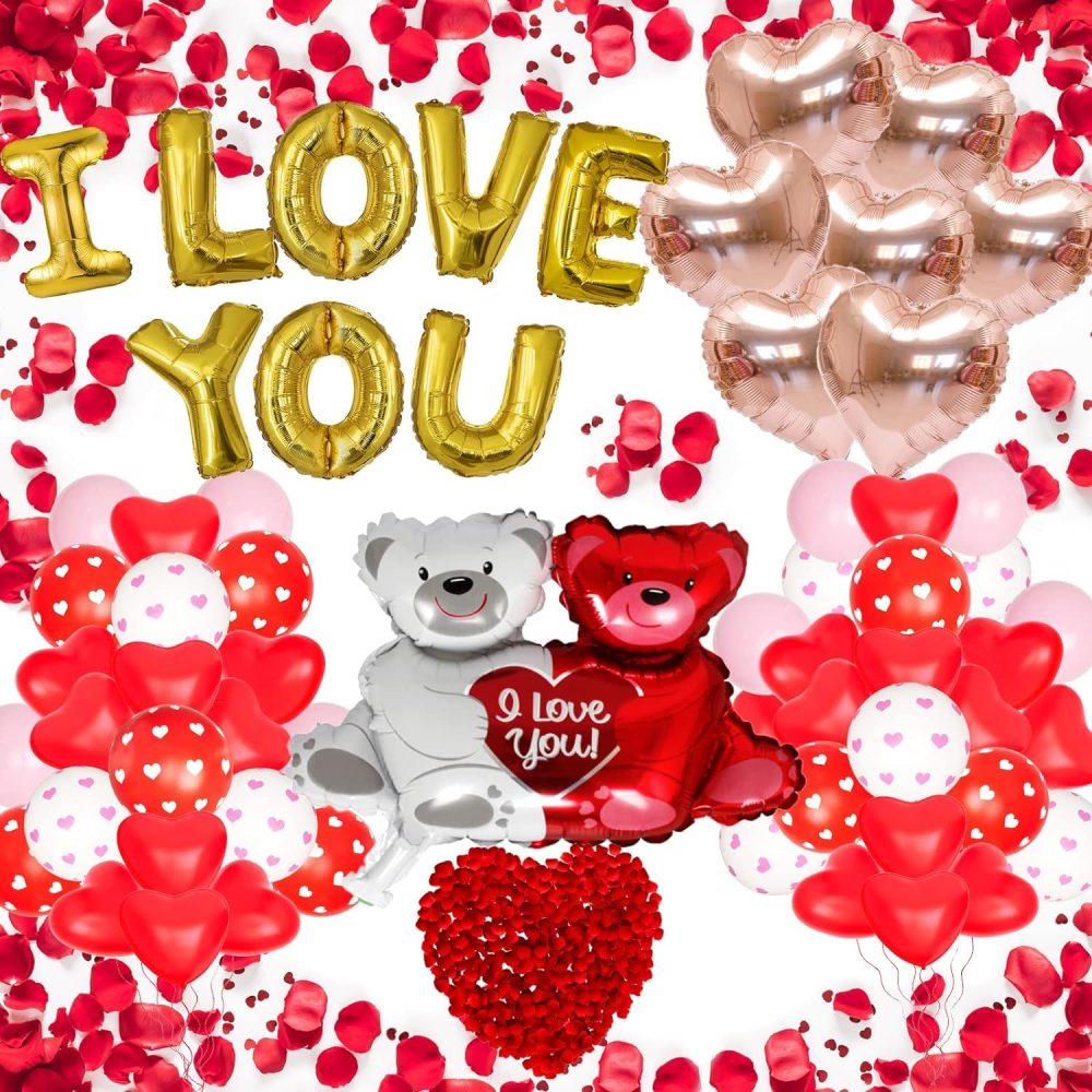 Valentines Day Balloons Kit with Heart Balloon Bear Balloon Pink Balloons I Love You Balloons 1000pcs Rose Petals for Valentines Decorations Anniversary Proposal Romantic Decorations Special Night - Image 6