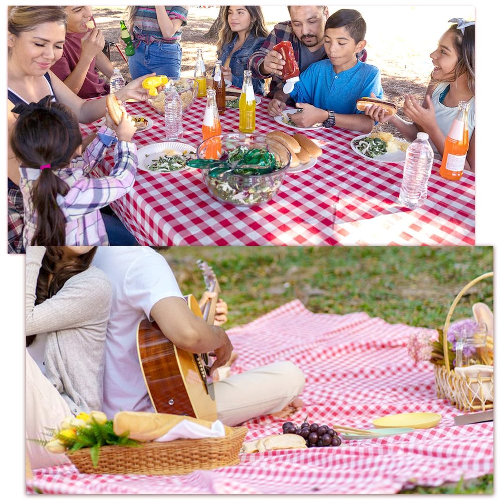 Cisolen 4 Pieces Disposable Tablecloth Red and White Gingham Check PE Tablecloth Rectangular Tablecloth for Party Christmas Wedding Picnic Birthday Halloween Decorations 130 x 220cm - Image 3