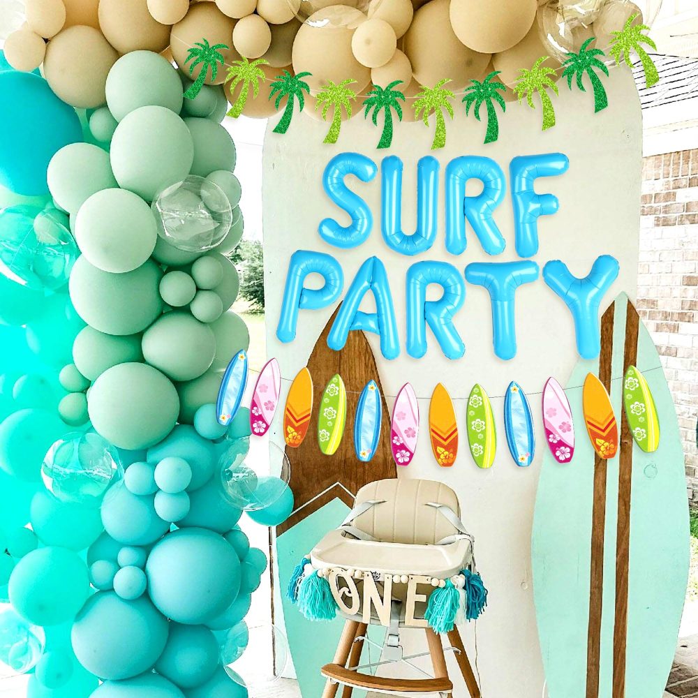 JeVenis Surf Up Party Decoration Surf Up Party Supplies Backdrop The Big One Surf Birthday Baby On Board Backdrop for Summer Beach Baby Shower Birthday Party - Image 5