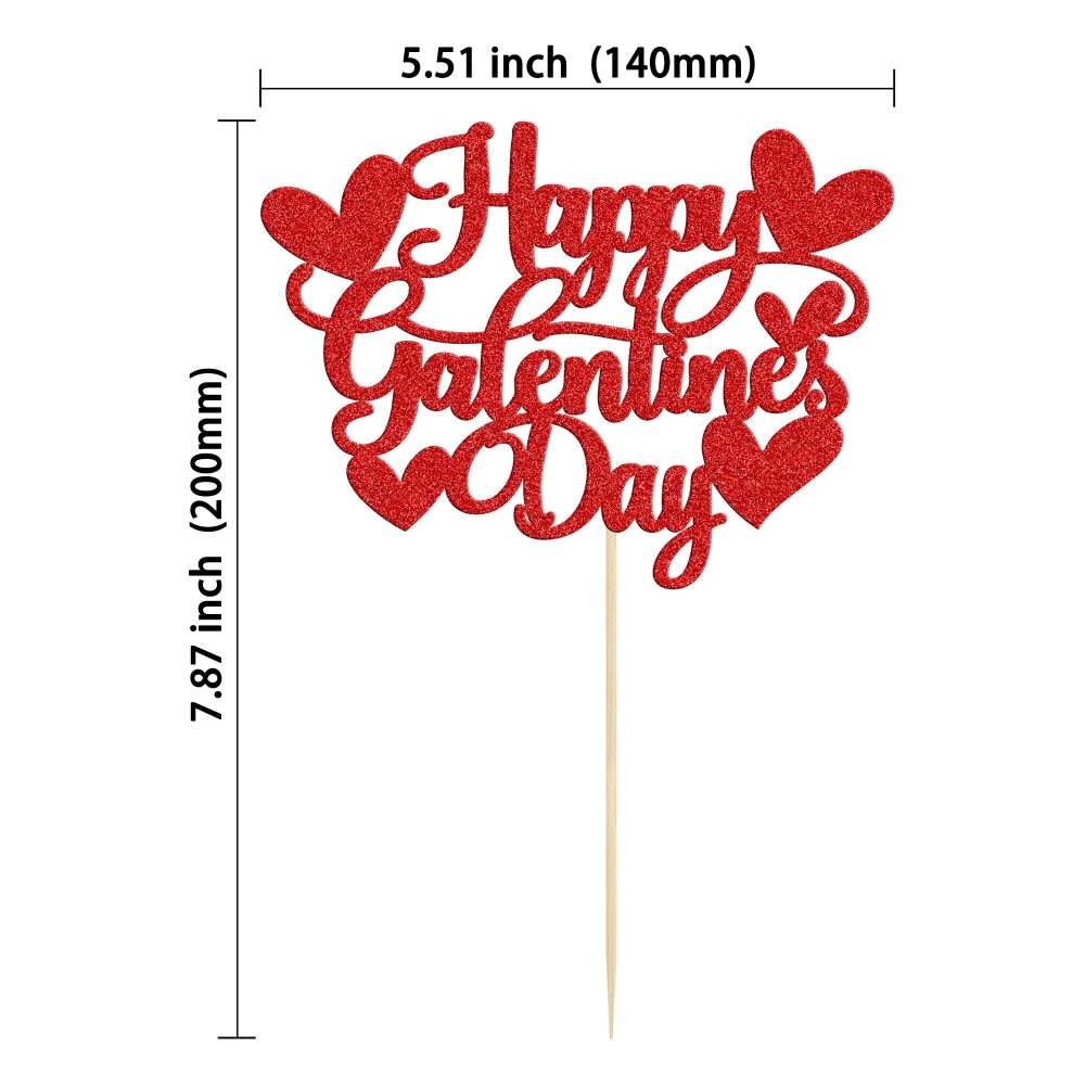 Gyufise 1Pc Happy Galentine's Day Cake Topper Glitter Sweet Love Valentines Day Cake Topper Decorations for Valentine's Day Theme Birthday Party Cake Decorations Supplies Red - Image 7