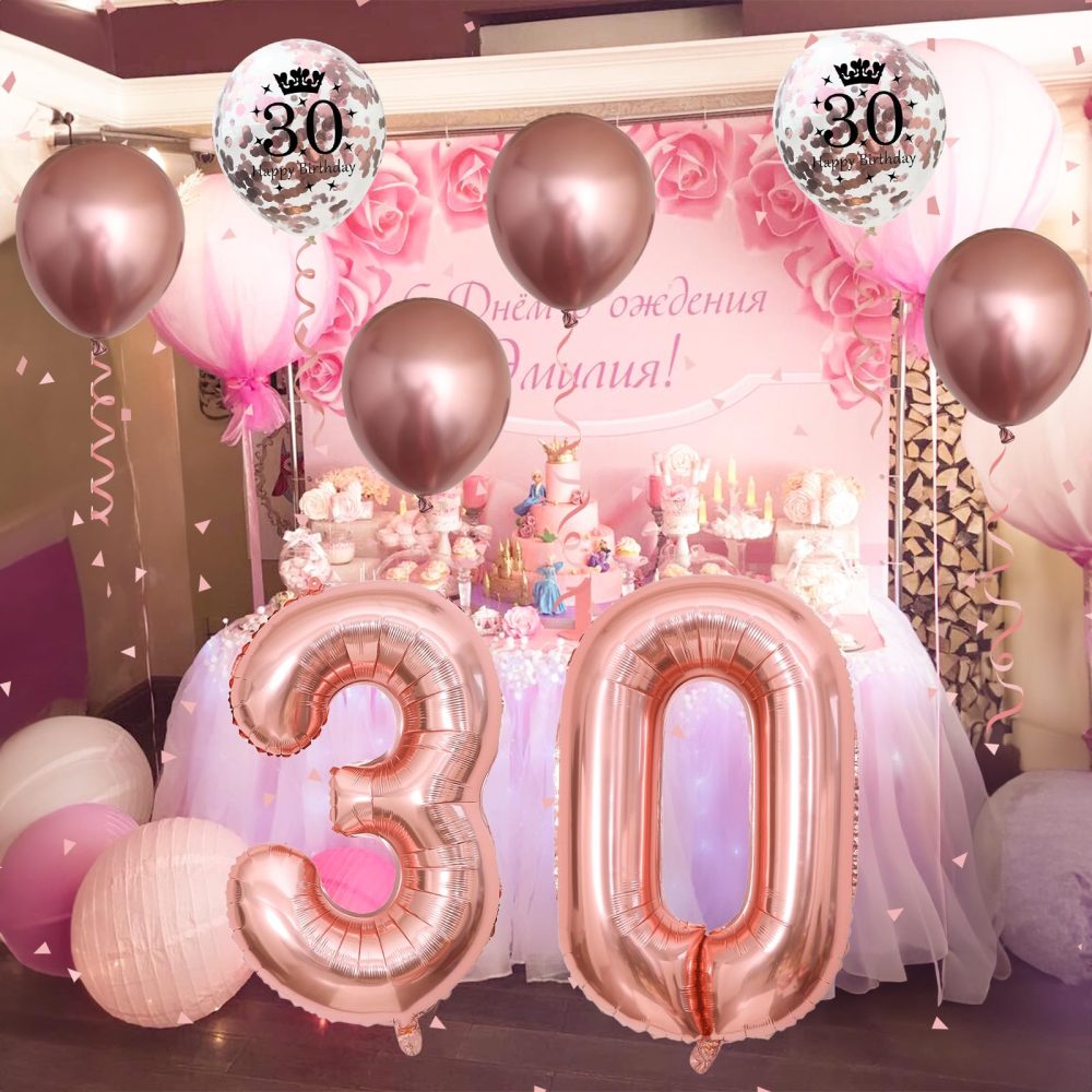 30th Birthday Decorations for Women, 30th Birthday Party Decorations with Giant Foil Number 30 Balloon Birthday Print Confetti Latex Balloon Metallic Rose Gold Balloon for 30th Birthday Balloons Decor - Image 4