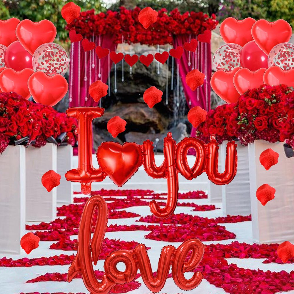 I Love You Balloons Decorations - Red Valentine's Day Party Supplies Includes Garland Rose Petals Love Letter Latex Balloons for Proposal Engagement Birthday Anniversary Surprise Party - Image 4