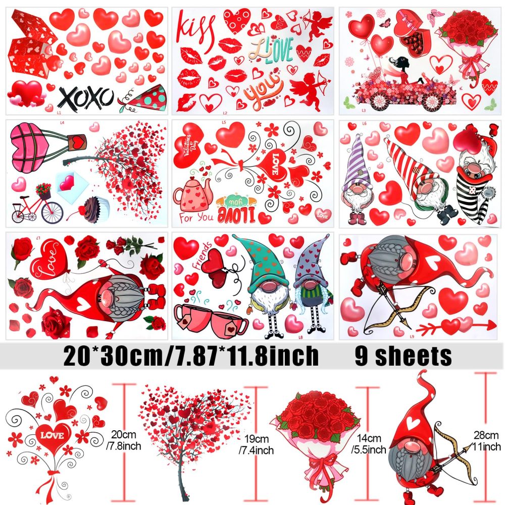 9 Sheet Valentines Day Window Clings Decorations - Image 7