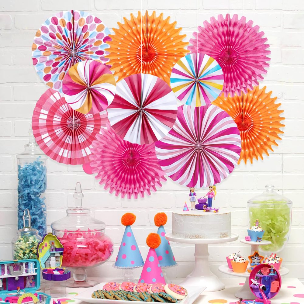 SUNBEAUTY Candy Hanging Paper Fans Set of 10 Candy Party Classroom Decorations Candy Land Party Decoration Candyland Decorations Paper Fans for Birthday Baby Shower Wedding - Image 5