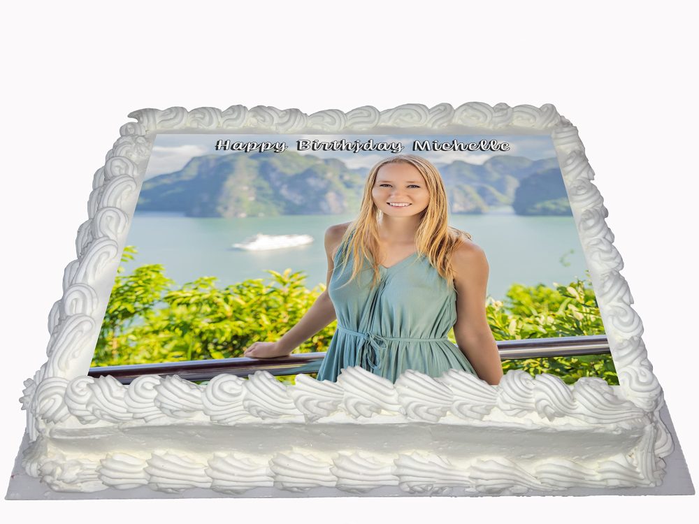 YOUR OWN PHOTO IMAGE WITH PERSONALISED MESSAGE LARGE SIZED EDIBLE ICING CAKE TOPPER DECORATION SUITABLE FOR USE ON COSTCO CAKE - Image 4