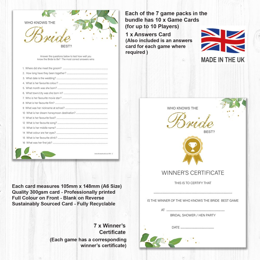 Olivia Samuel Hen Party Games – 7 Games in 1 Mega Bundle. 10 Player Pack Bridal Shower/Hen Party Botanicals Design - Image 7