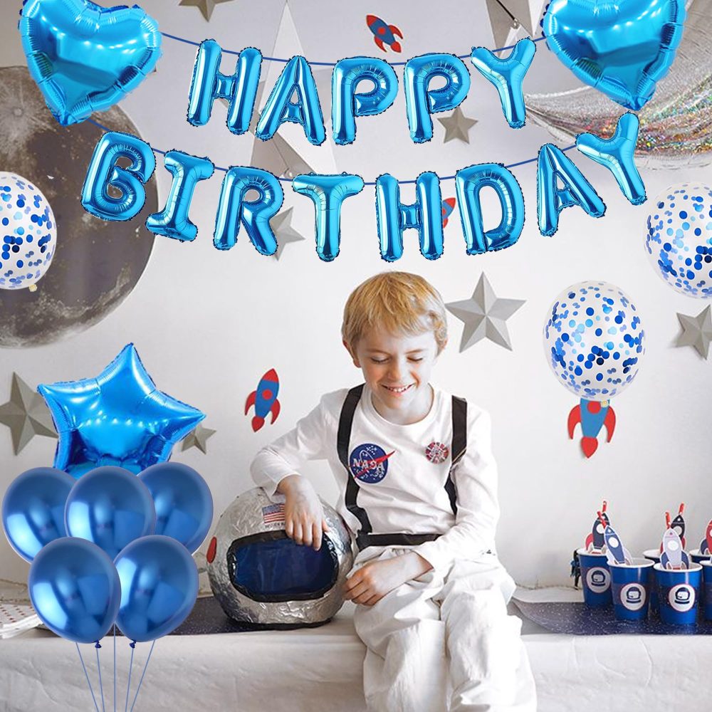 Blue Happy Birthday Decorations Balloons - 31 Pieces Blue Party Decorations, Blue Happy Birthday Banner Balloon, Star Heart Foil Balloon, Blue Sequin Balloon, For Boys Men Birthday Party Decorations - Image 3