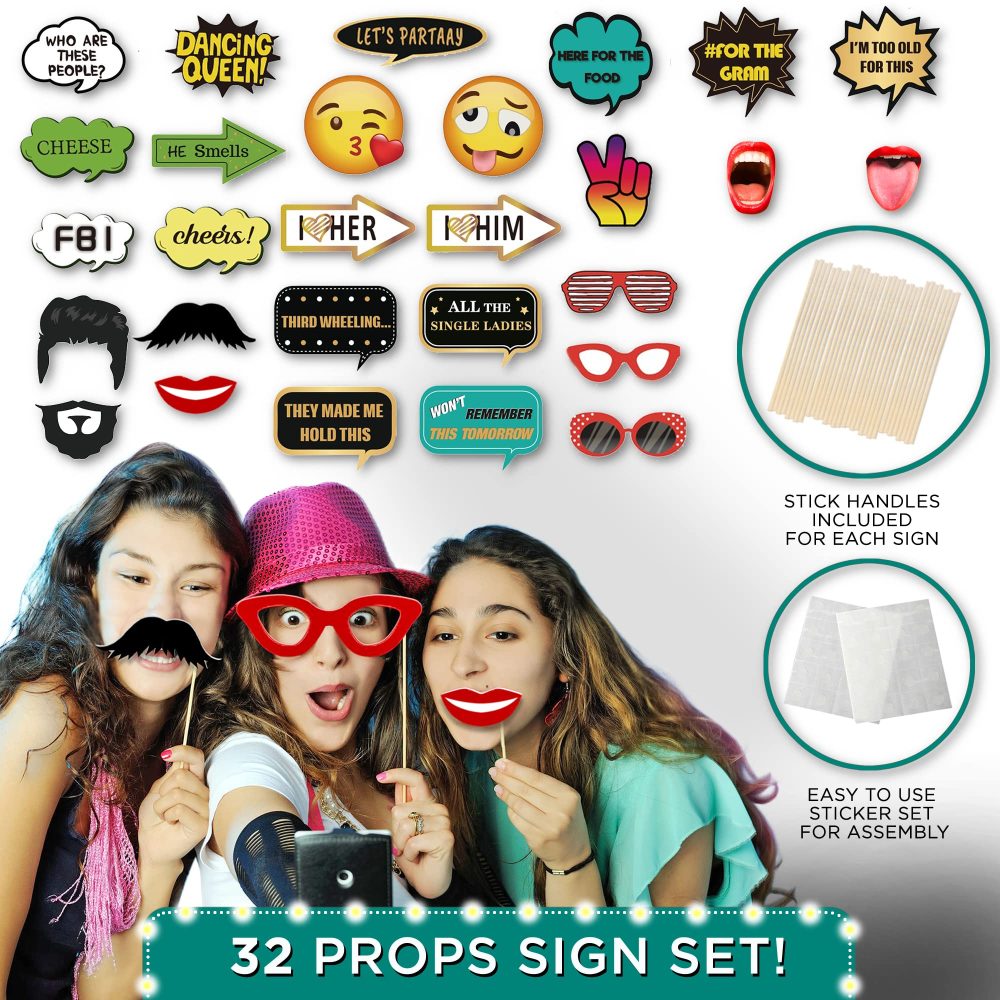 41 Pc Large Premium Photo Booth Props Set for All Occasions - Wedding Props, Birthday Party Props, New Years Props, Graduation Props, Inflatables, Large Glasses, Funny Signs, Hawaiian Garland - Image 9